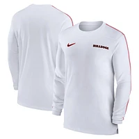 T-shirt à manches longues Nike blanc Georgia Bulldogs 2024 Sideline Coach UV Performance pour homme