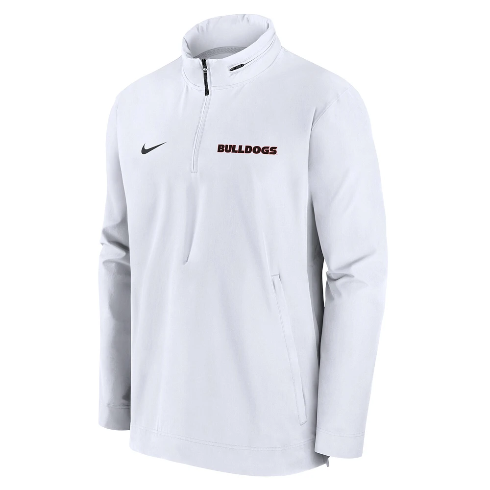 Veste Nike blanche Georgia Bulldogs Sideline Coaches à fermeture éclair quart de tour pour homme