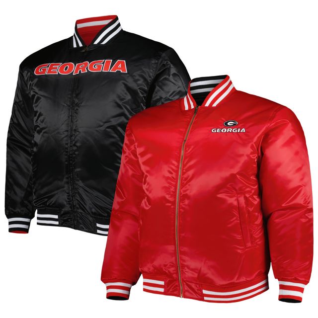 Veste réversible en satin à glissière pleine longueur Georgia Bulldogs Big & Tall pour homme, rouge/noir