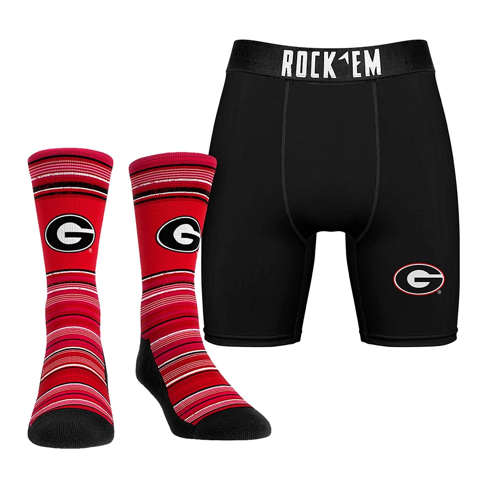 Pack combiné de chaussettes et caleçons boxeurs Rock Em Socks Georgia Bulldogs Primary Crew pour hommes