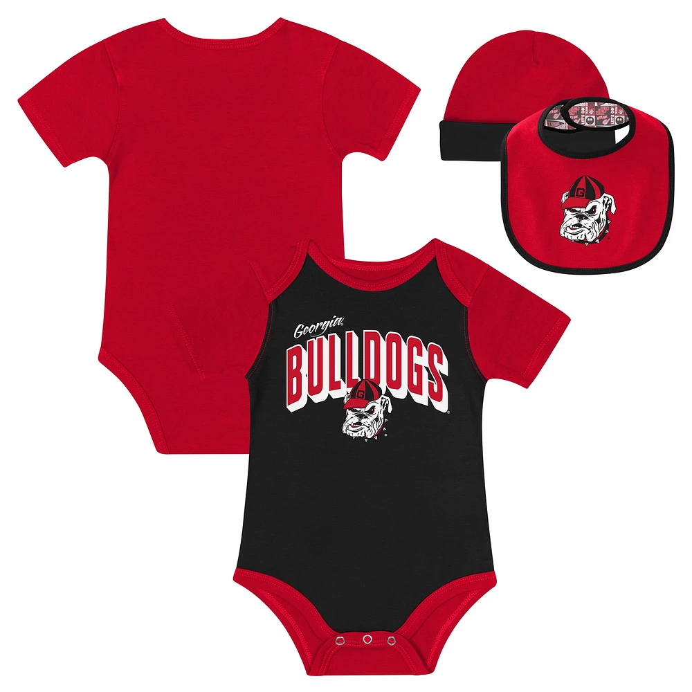 Newborn & Infant Georgia Bulldogs Dynamic Duo Bodysuit, Bib Cuffed Knit Hat Set