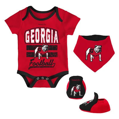 Newborn & Infant Mitchell Ness Red Georgia Bulldogs 3-Pack Bodysuit, Bib and Bootie Set