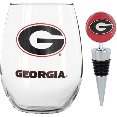 Verre à vin sans pied Georgia Bulldogs de 15 oz avec bouchon pour bouteille de vin de The Memory Company