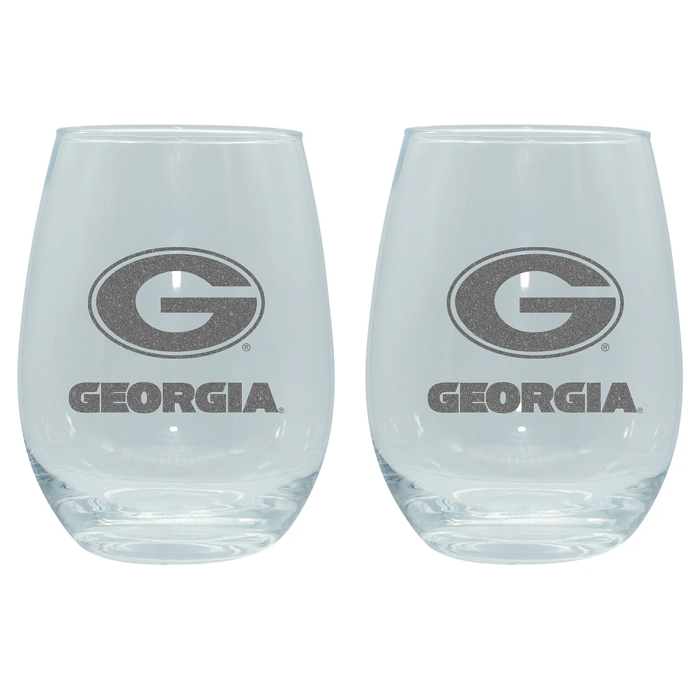 The Memory Company Georgia Bulldogs, paquet de 2, 15 oz. Ensemble de verres à vin sans pied