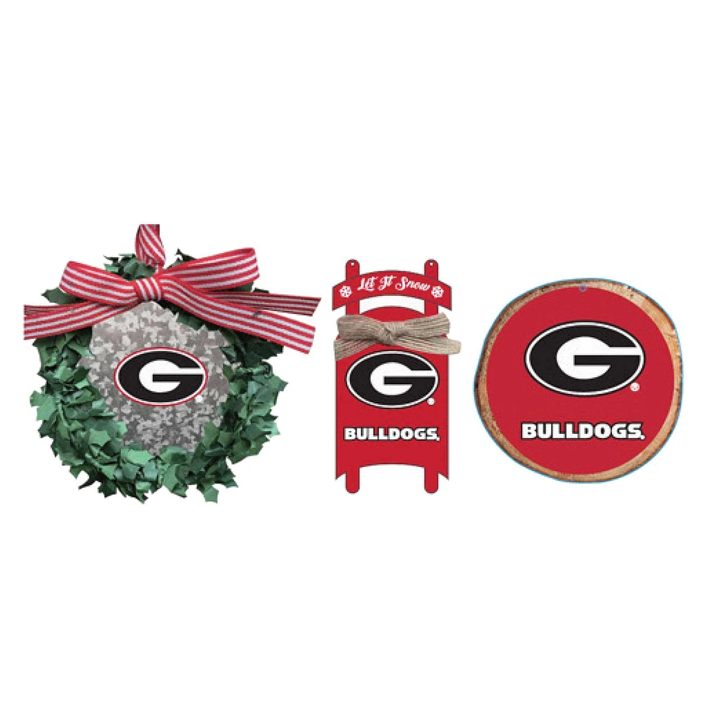 The Memory Company Georgia Bulldogs Three-Pack Wreath, Sled & Circle Ornament Set