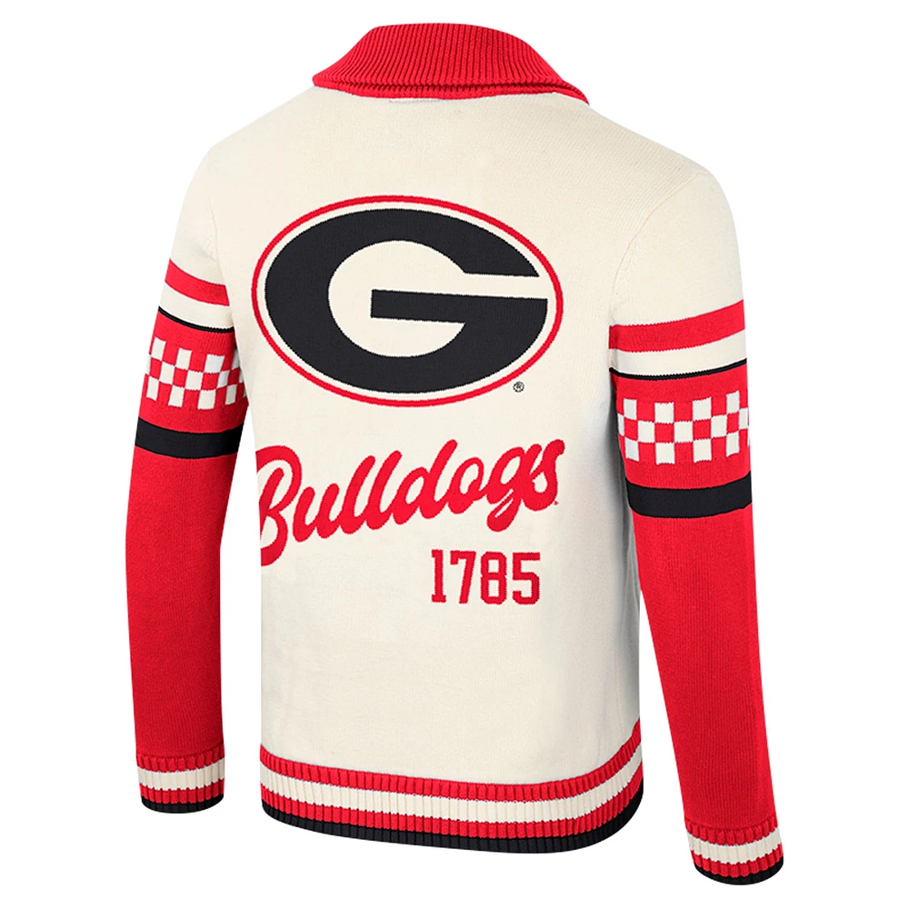 Pull jacquard boutonné unisexe Colosseum Cream Georgia Bulldogs Wild Collective