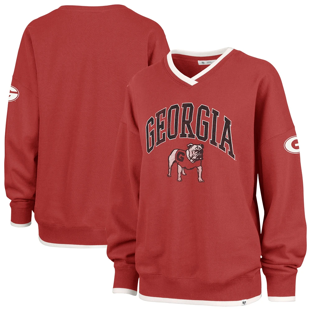 Sweat-shirt à col en V Clubhouse Daze Eighty '47 Red Georgia Bulldogs pour femme