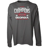 T-shirt à manches longues surteint pour femme Blue 84 Grey Georgia Bulldogs Quatre fois champions nationaux de football collégial