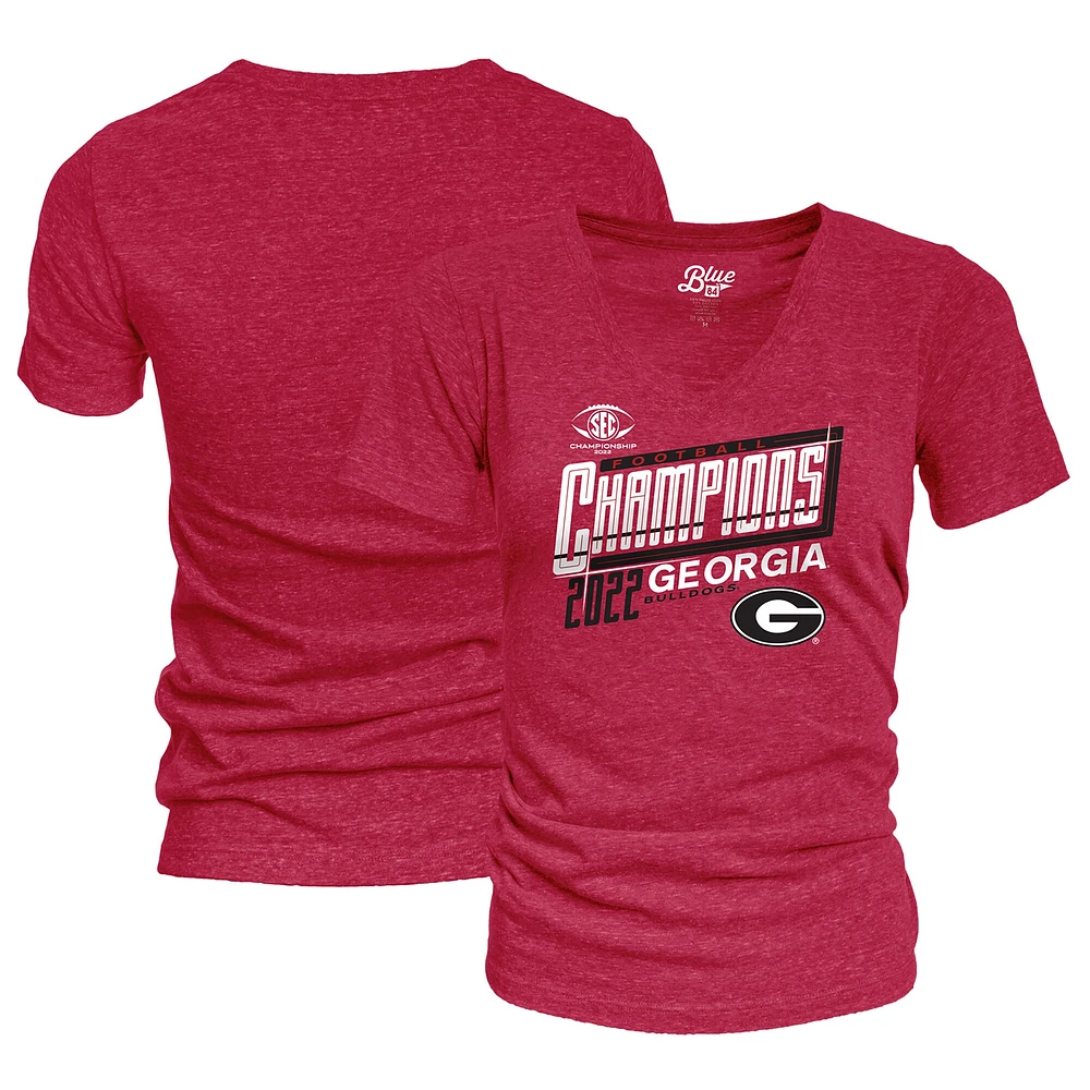 T-shirt à encolure en V pour femmes Blue 84 Red Georgia Bulldogs 2022 SEC Football Conference Champions Locker Room