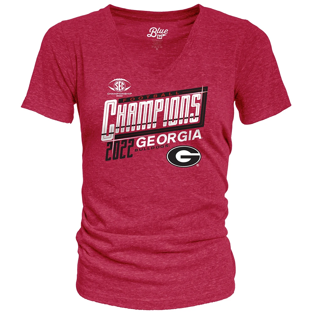 T-shirt à encolure en V pour femmes Blue 84 Red Georgia Bulldogs 2022 SEC Football Conference Champions Locker Room