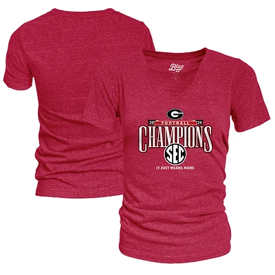 T-shirt bleu 84 rouge Georgia Bulldogs pour femme, champion de la conférence football SEC 2024, vestiaire