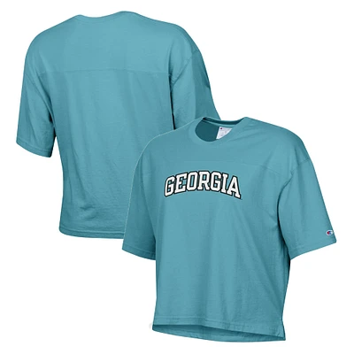 T-shirt court Champion Aqua Georgia Bulldogs pour femme avec lavage vintage