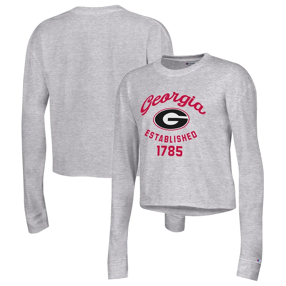 Women's Champion Gray Georgia Bulldogs Boyfriend Cropped Long Sleeve T-Shirt