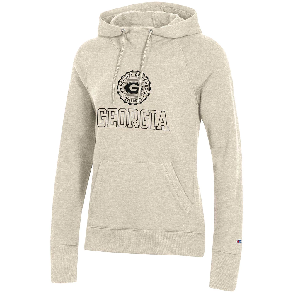 Sweat à capuche Champion Heathered Oatmeal Georgia Bulldogs College Seal pour femme