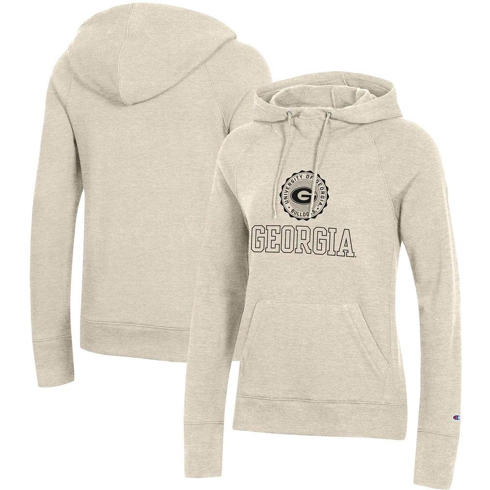 Sweat à capuche Champion Heathered Oatmeal Georgia Bulldogs College Seal pour femme