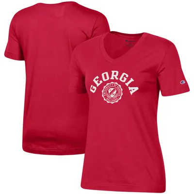 Georgia Bulldogs Champion Women's University College Seal V-Neck T-Shirt - Red