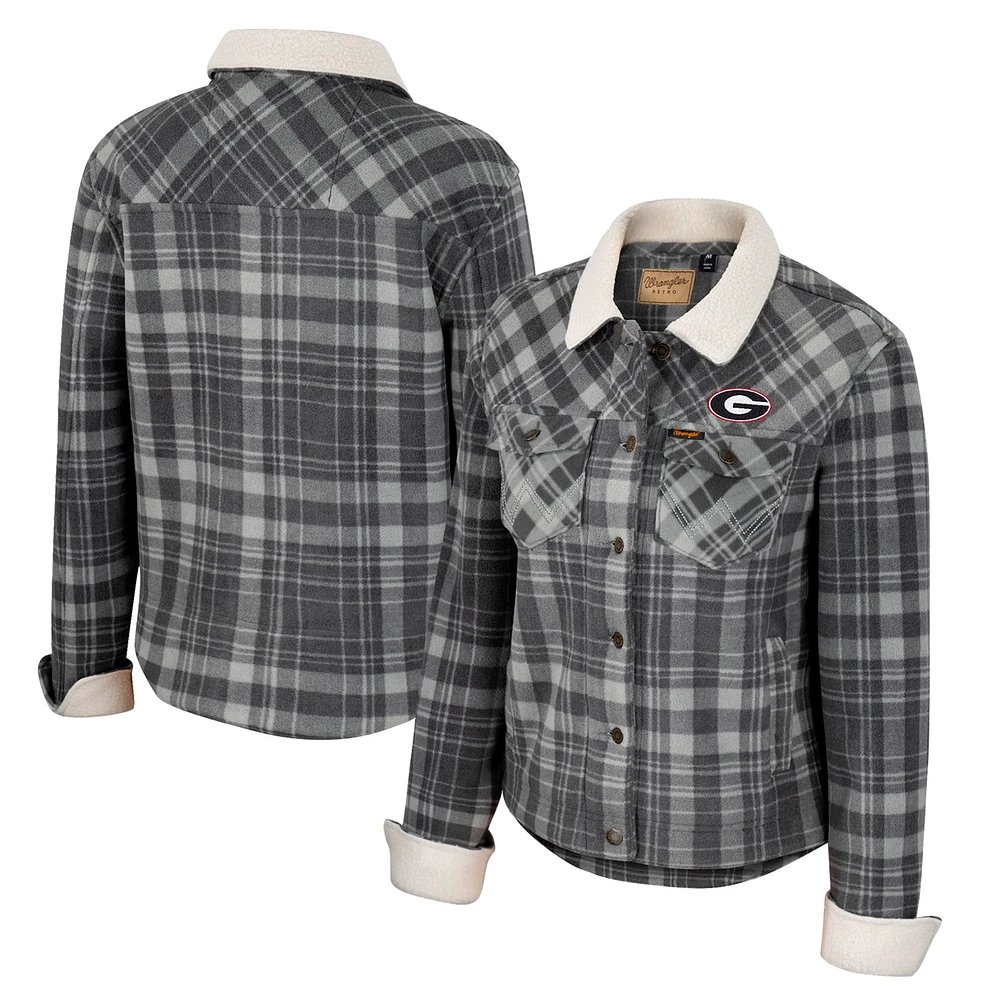 Women's Colosseum x Wrangler  Charcoal Georgia Bulldogs Plaid Polar Fleece Button-Up Jacket