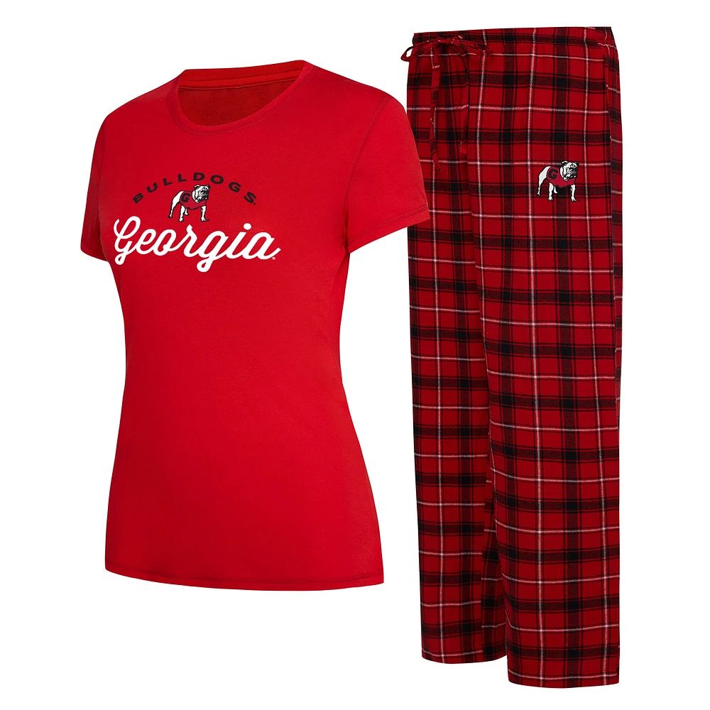 Ensemble de nuit pour femme Concepts Sport rouge/noir Georgia Bulldogs Arctic T-shirt et pantalon en flanelle