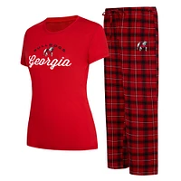 Ensemble de nuit pour femme Concepts Sport rouge/noir Georgia Bulldogs Arctic T-shirt et pantalon en flanelle