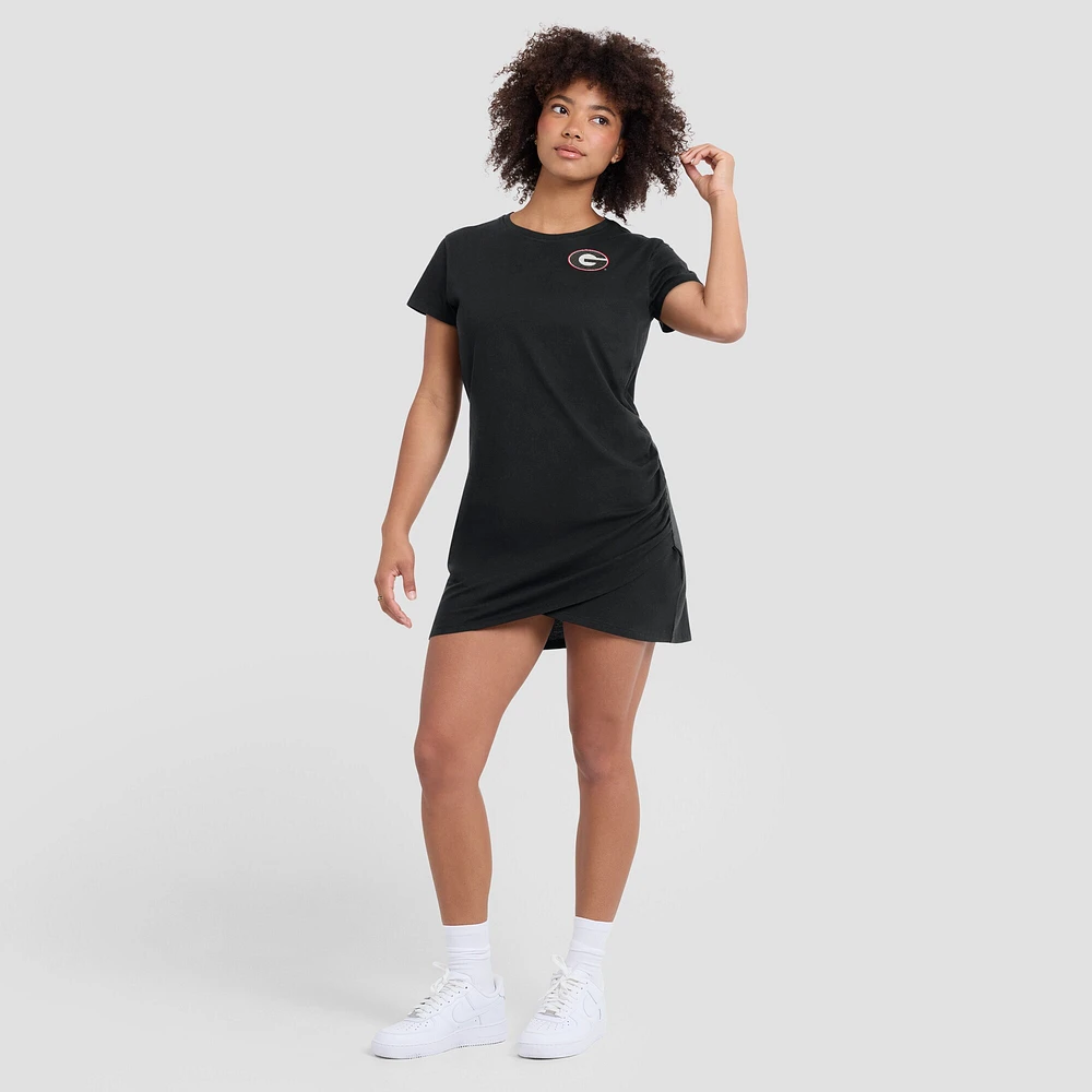 Women's Fanatics Black Georgia Bulldogs Ruched Drape T-Shirt Dress