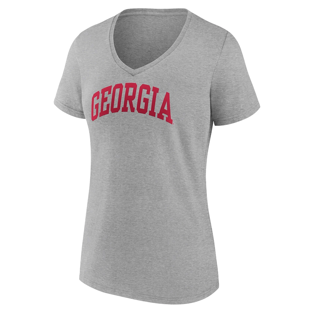 T-shirt à col en V Basic Arch pour femmes Fanatics Heather Grey Georgia Bulldogs