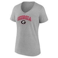 T-shirt à col en V gris chiné Fanatics pour femmes Georgia Bulldogs Campus