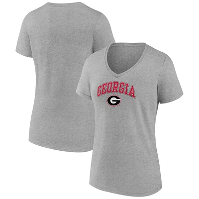 T-shirt à col en V gris chiné Fanatics pour femmes Georgia Bulldogs Campus