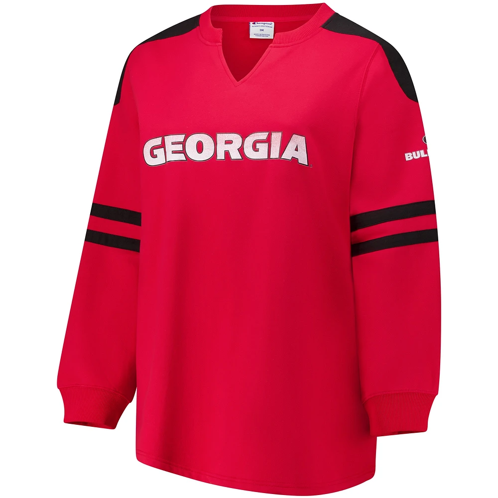 Women's Fanatics Red Georgia Bulldogs Plus Contrast Sleeve Fleece Pullover Sweatshirt