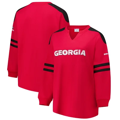 Women's Fanatics Red Georgia Bulldogs Plus Contrast Sleeve Fleece Pullover Sweatshirt