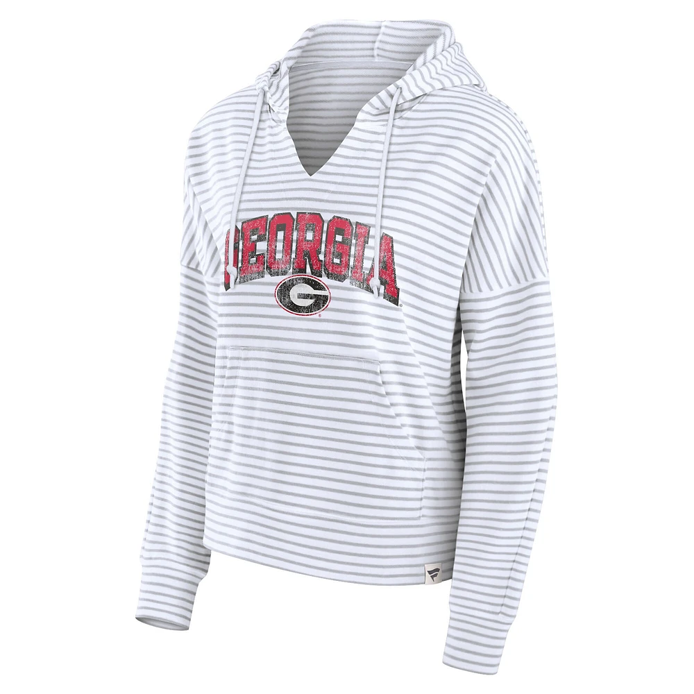 Women's Fanatics  White Georgia Bulldogs Striped Notch Neck Pullover Hoodie