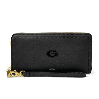 Georgia Bulldogs Fossil Women's Logan RFID Zip-Around Leather Clutch - Black