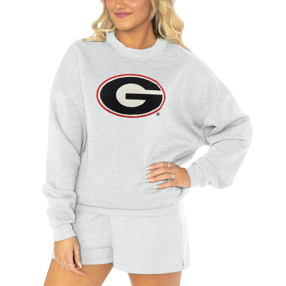 Women's Gameday Couture Ash Georgia Bulldogs Team Effort Pullover Sweatshirt & Shorts Sleep Set