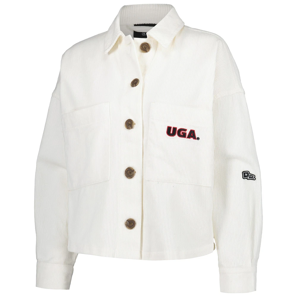 Veste boutonnée en velours côtelé Hype and Vice White Georgia Bulldogs pour femmes