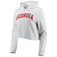 Women's League Collegiate Wear Ash Georgia Bulldogs 2-Hit 1636 Cropped Pullover Hoodie