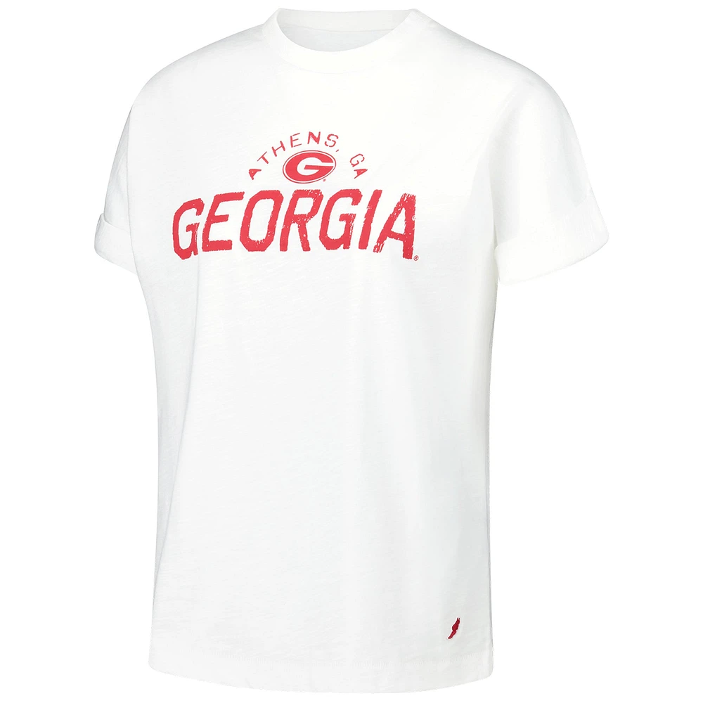 Women's League Collegiate Wear White Georgia Bulldogs Slub Rolled Cuff T-Shirt