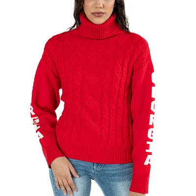 Pull à col roulé en maille torsadée Sylvie pour femme Lusso Red Georgia Bulldogs