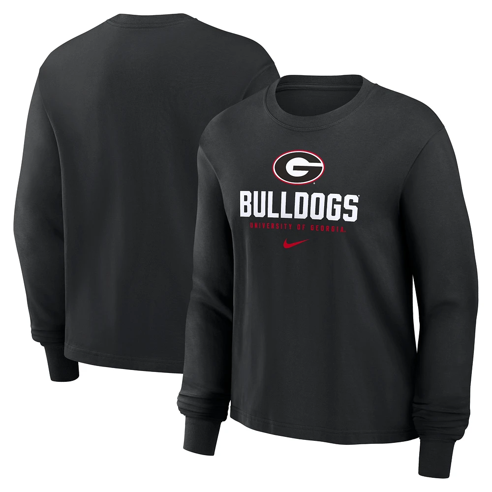 T-shirt à manches longues Nike noir Georgia Bulldogs Primetime University Boxy pour femme