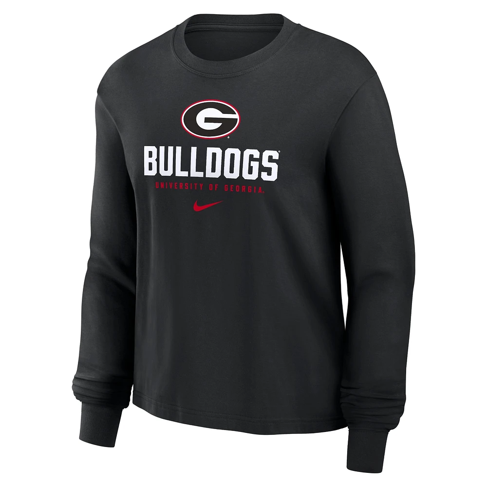 T-shirt à manches longues Nike noir Georgia Bulldogs Primetime University Boxy pour femme