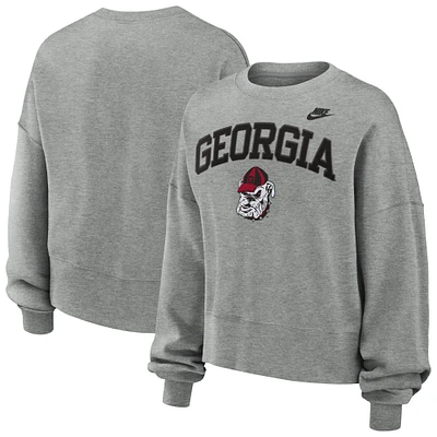 Sweat-shirt en molleton surdimensionné à col rond et manches longues pour femme Nike Georgia Bulldogs Legacy Fleece Classic Arch Heather Grey