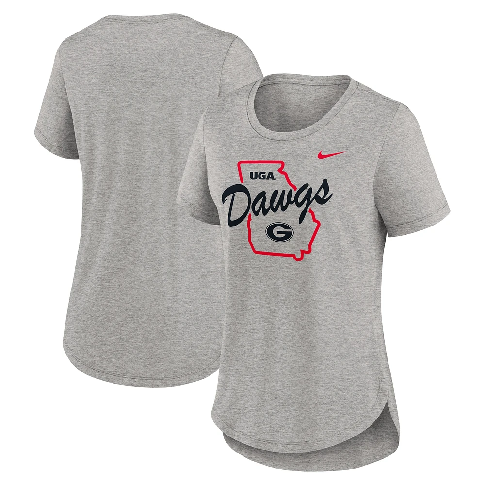 T-shirt Nike Heather Grey Georgia Bulldogs Local Campus Location Mantra Tri-Blend pour femme