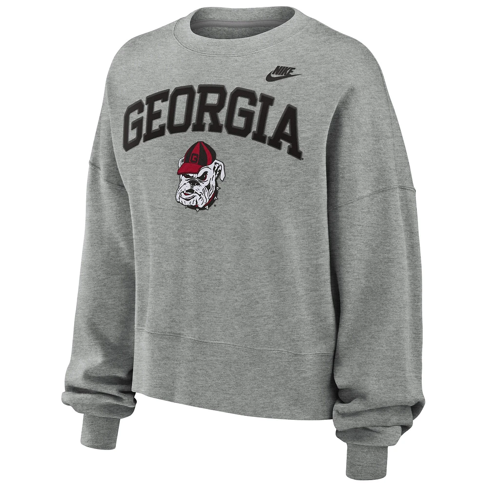 Sweat-shirt classique surdimensionné Nike gris chiné Georgia Bulldogs pour femme