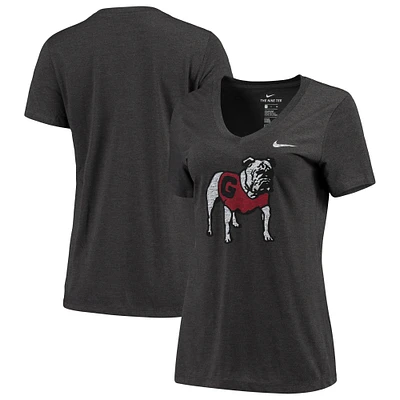 T-shirt à col en V triple mélange Nike Bulldogs de Géorgie pour femme, noir chiné