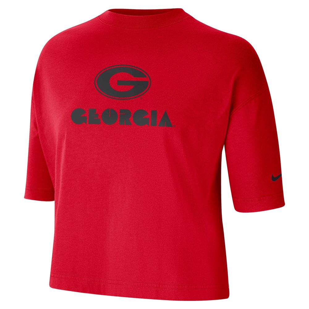 Women's Nike Red Georgia Bulldogs Crop Performance T-Shirt