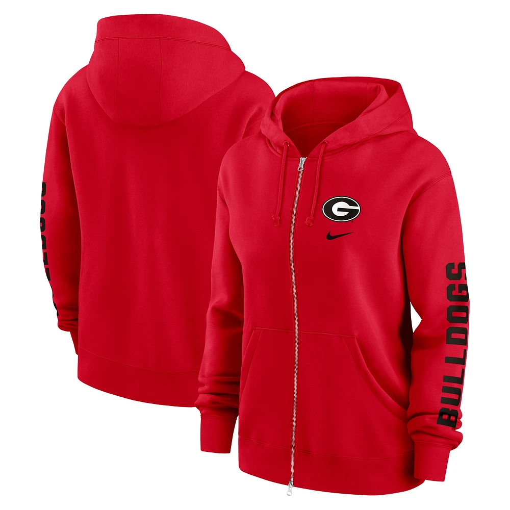 Sweat à capuche Nike rouge Georgia Bulldogs Lockup Phoenix entièrement zippé pour femme