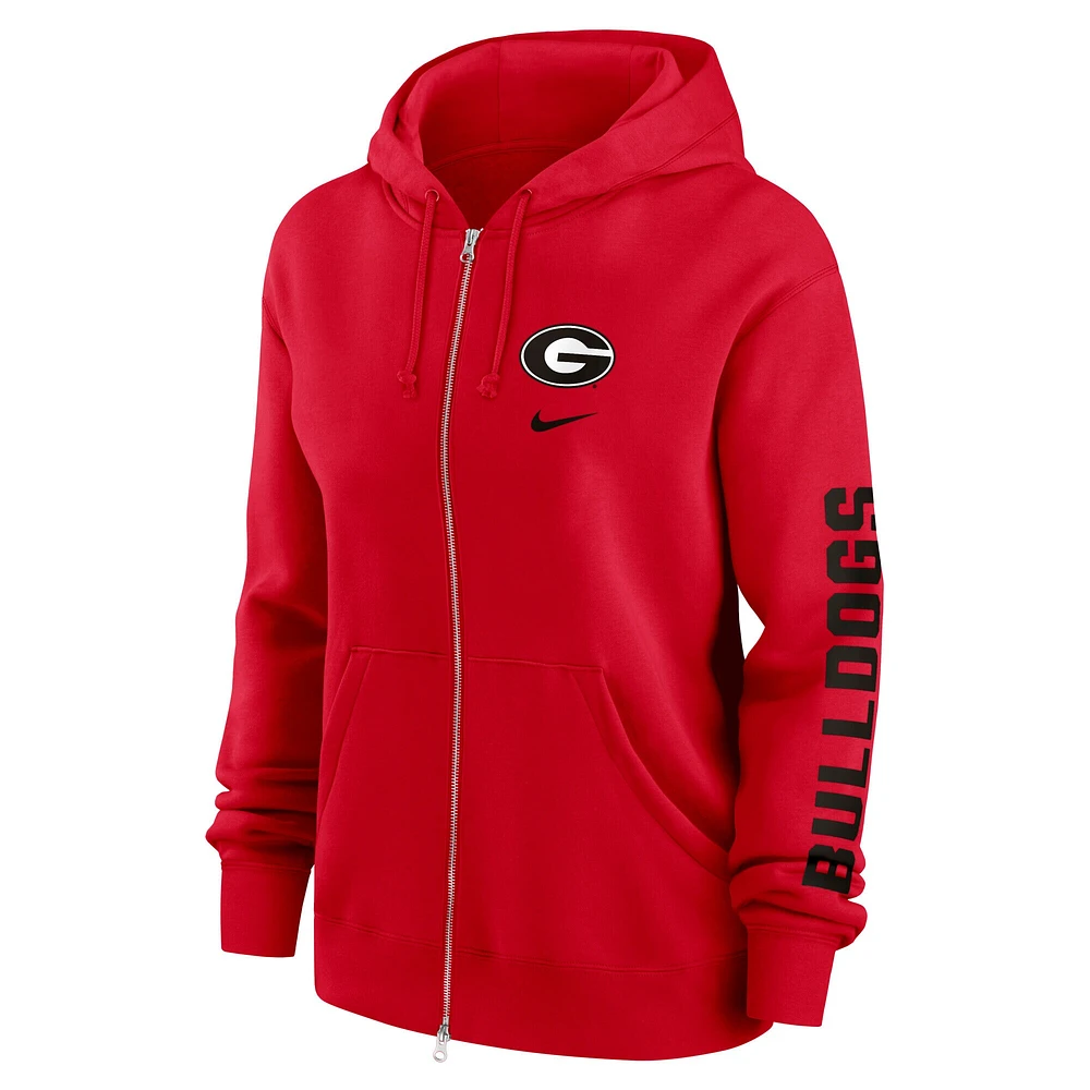 Sweat à capuche Nike rouge Georgia Bulldogs Lockup Phoenix entièrement zippé pour femme