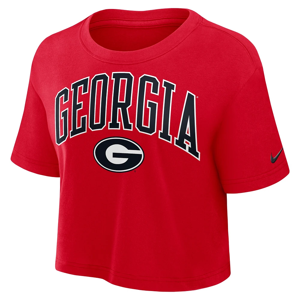 Women's Nike Red Georgia Bulldogs Power Pursuit Athletic Prep Arch Performance Cropped T-Shirt