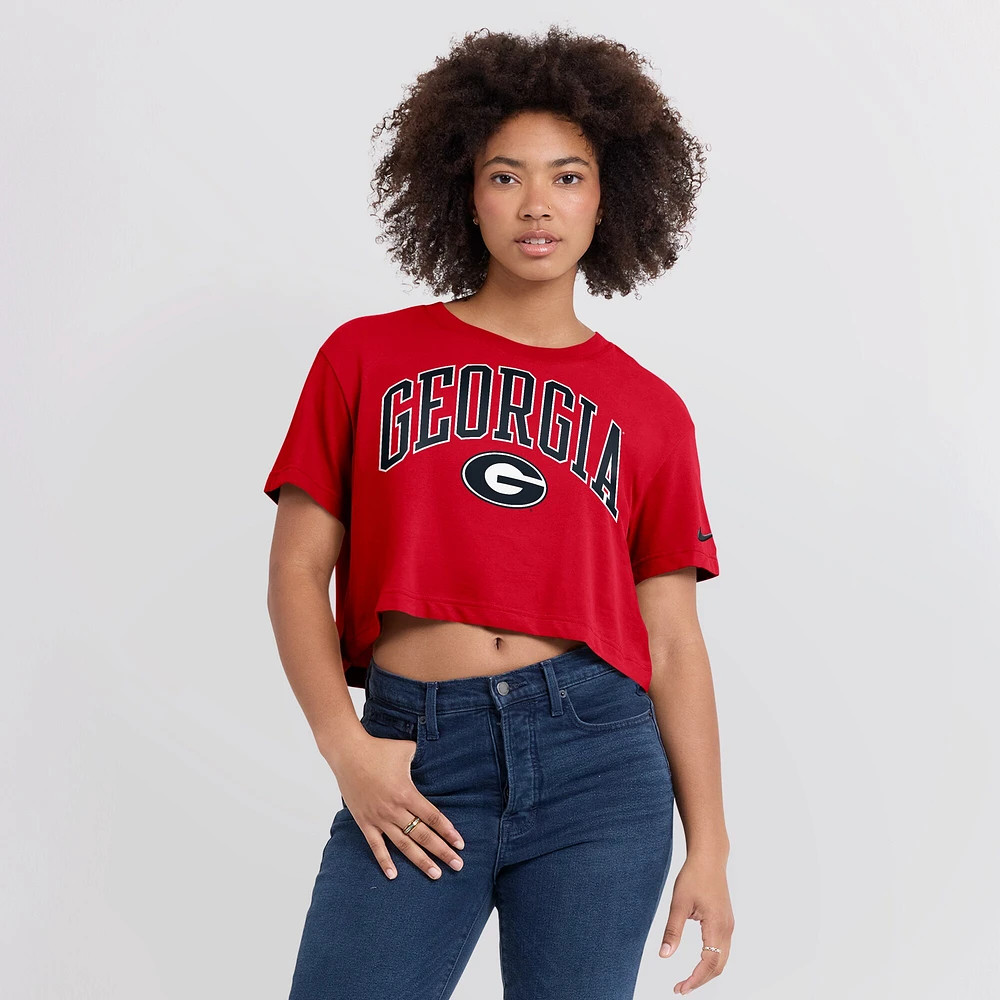 Women's Nike Red Georgia Bulldogs Power Pursuit Athletic Prep Arch Performance Cropped T-Shirt