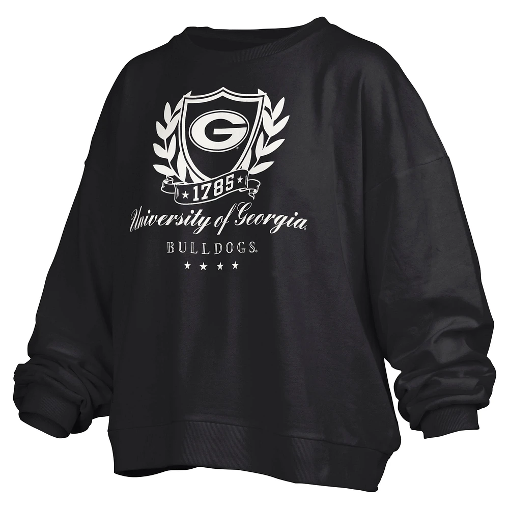 Women's Pressbox Black Georgia Bulldogs Big Aug Script Janice Oversized Pullover Sweatshirt