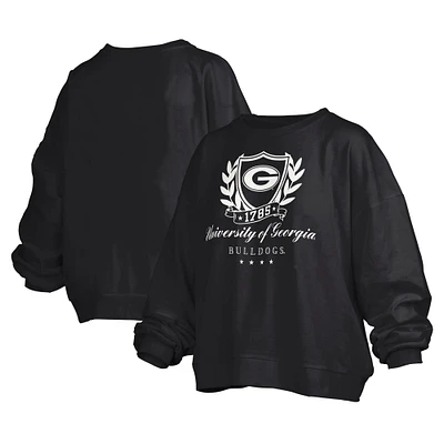 Women's Pressbox Black Georgia Bulldogs Big Aug Script Janice Oversized Pullover Sweatshirt