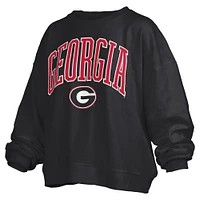Women's Pressbox Black Georgia Bulldogs Janise Arch Over Logo Waist Length Oversized Pullover Sweatshirt
